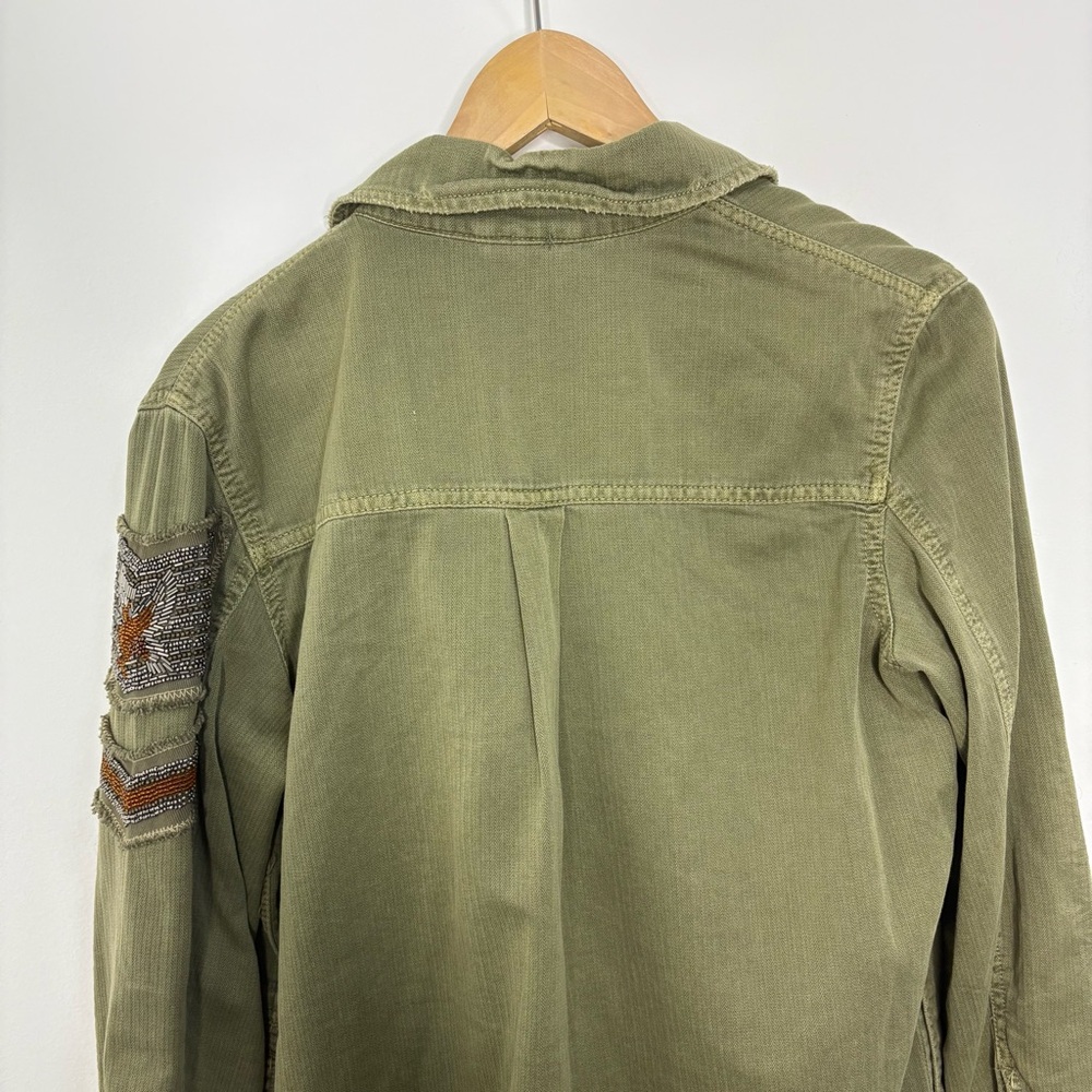 Free People Green Embellished Military Shirt Jacket Size Small - Picture 11 of 12